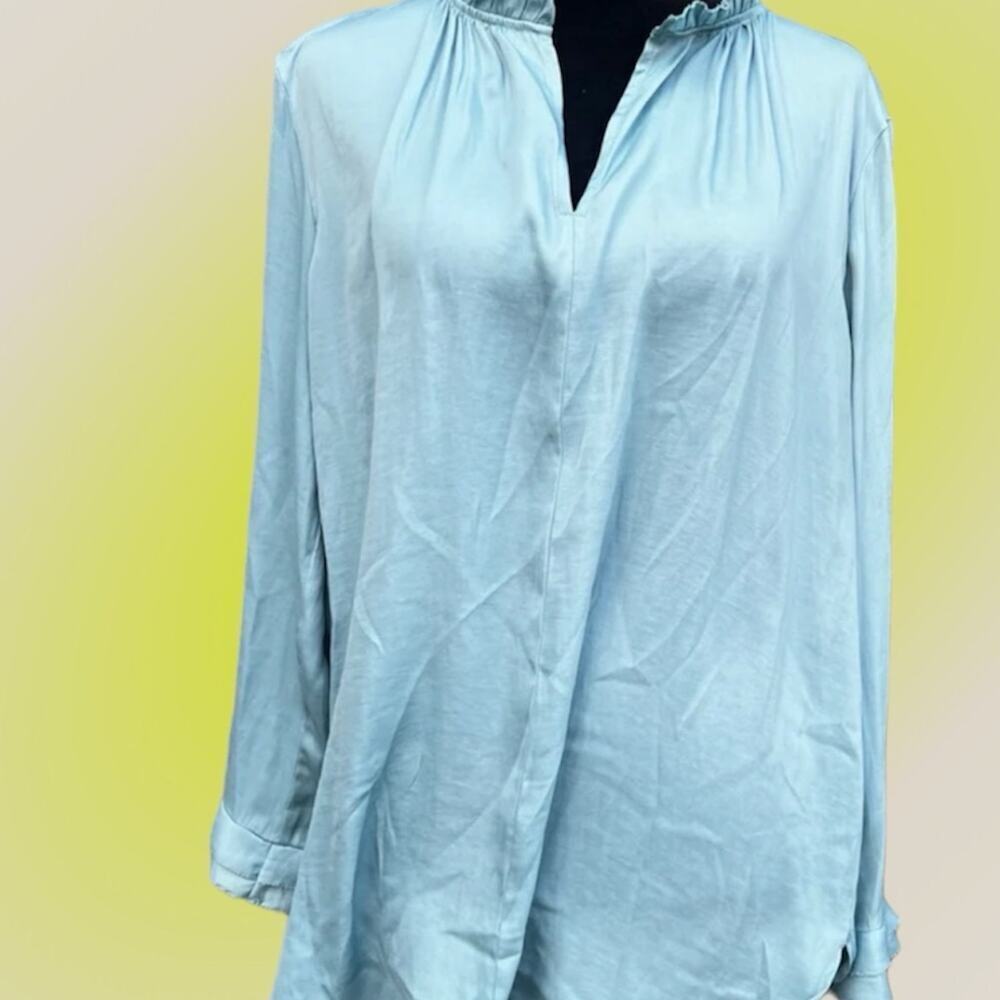 Loft long sleeve V neck, light teal blouse women's size M